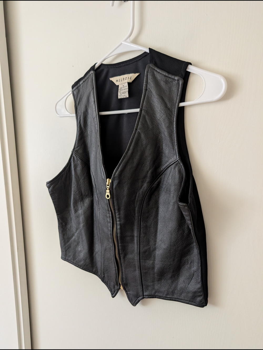 Vintage Melrose Womens Medium Black Leather Vest Bikercore Festival Gorpcore - Picture 3 of 5